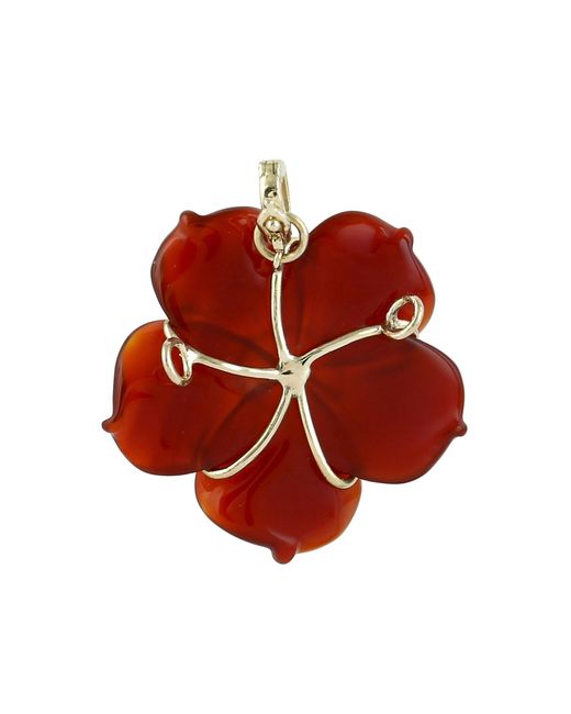 Artisan Red 14K Carved Onyx & Ethiopian Opal Flower Pendant