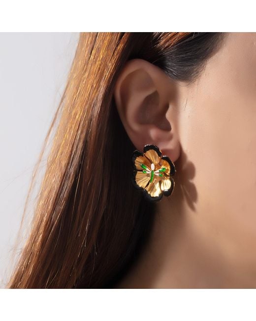 Milou Jewelry Black Flower Earrings With Dragonfly