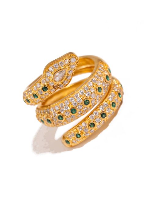 Ebru Jewelry Metallic Mystic Serpent Emerald & Diamond Triple Wrap Ring