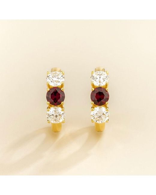 Juvetti Metallic Tres Ruby & Diamond Three-Stone Huggie Hoop Earrings