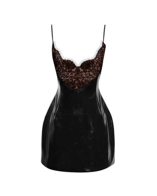 Miss Circle New York Black Shelby Vegan Leather With Lace Mini Dress