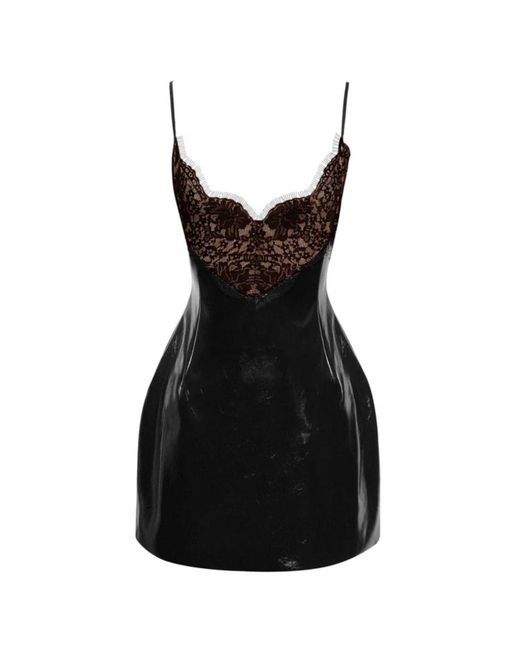 Miss Circle New York Black Shelby Vegan Leather With Lace Mini Dress