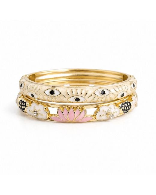 Nuvv Collection Metallic Neutrals Ivory Evil Eye Bangles