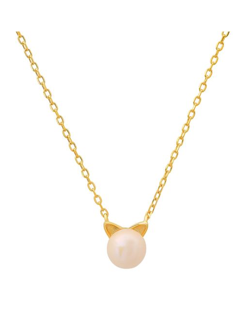 Kylie Harper Metallic Kitty Cat Pearl Pendant Necklace