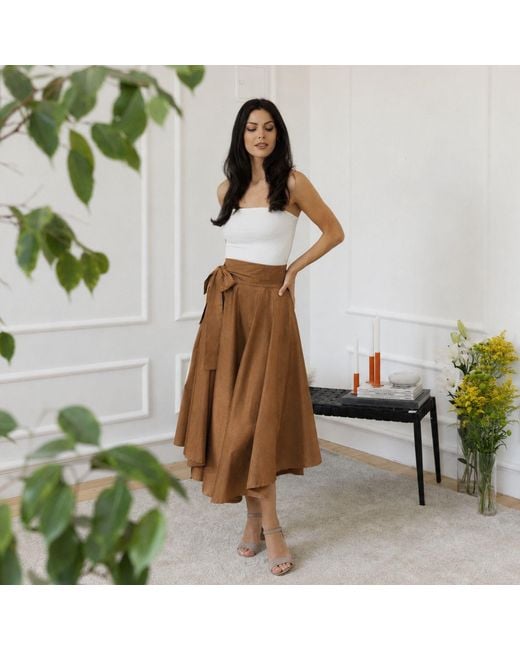 Nikka Place Brown Elegant Midi Cotton Skirt
