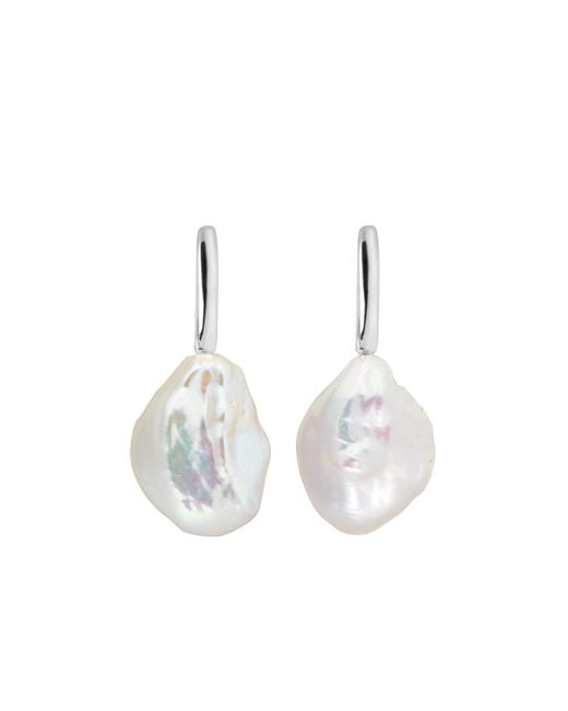 Ora Pearls White Aetis Flat Baroque Pearl Hoop Earrings
