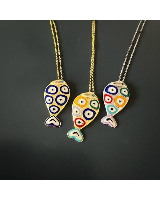 Ebru Jewelry Black Evil Eye Fish Necklace