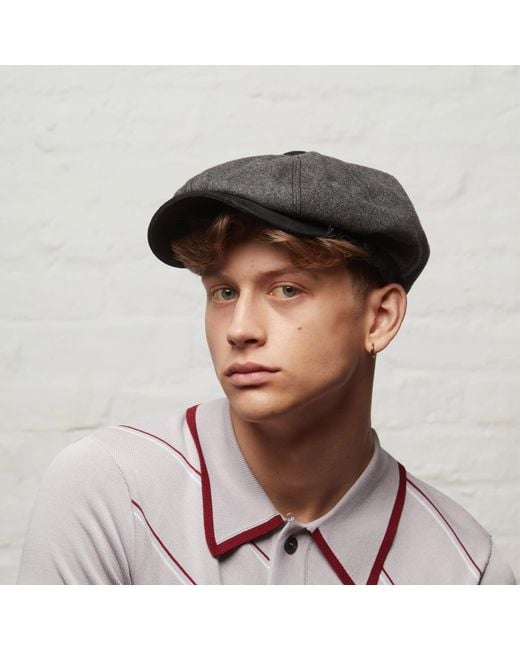 Dasmarca Hats Gray Eden Wool Newsboy Bakerboy Peaky Cap With Leather Visor Peak for men