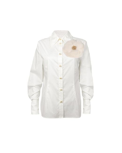 House of Laines London White Laines Couture Tie Shirt With Cream Corsage
