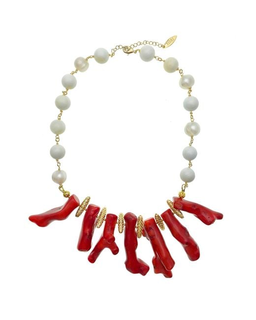 Farra Red Giant Clam With Corals Statement Necklace