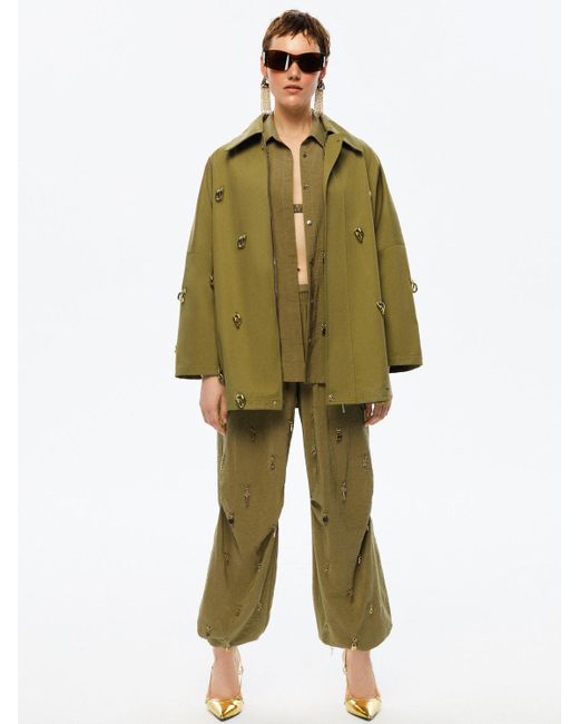 Nocturne Green Olive Chained Trench Coat