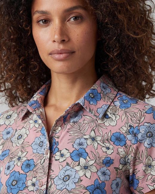 Lords of Harlech Blue Shelley Tropical Mix Coral Printed Shirt