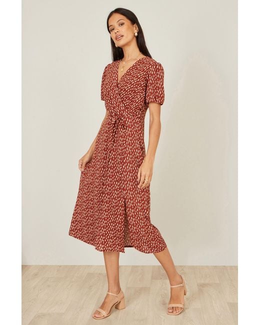 Yumi' Red Spot Wrap Midi Dress
