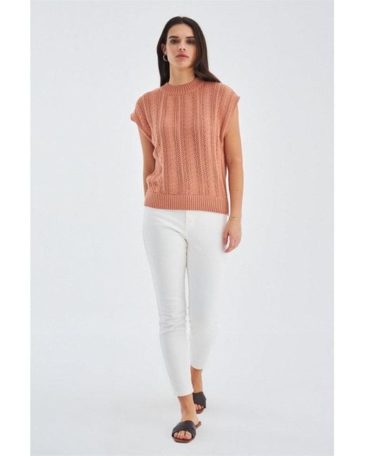 Peraluna Orange Sima O-Neck Openwork Knit Blouse