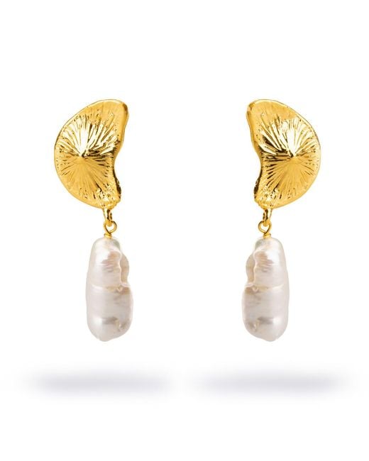Ebru Jewelry Metallic Sea Shell & Pearl Drop Good Luck Earrings