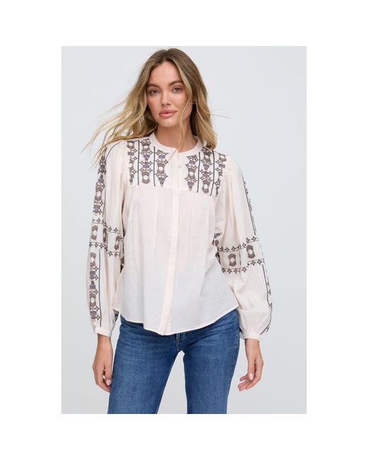 Raffya Natural Neutrals Demi Embroidered Ballon Sleeve Shirt