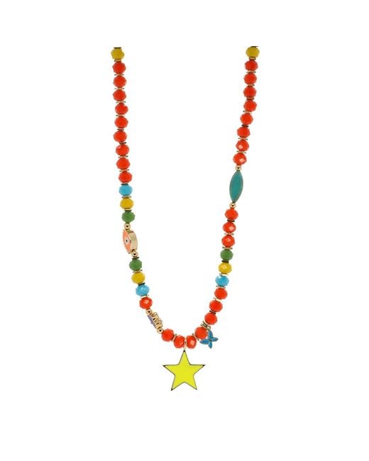 Ebru Jewelry Red Sunshine Star Colorful Beaded Necklace