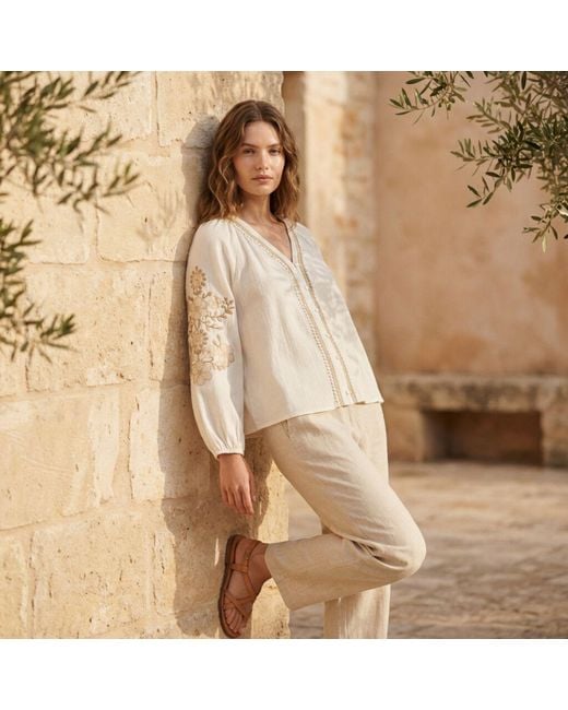 LAtelier London White Cotton Blouse With Embroidered Sleeves