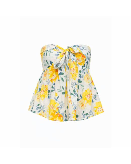 House of Gl Yellow Florea Cotton Front-Tie Smocked Back Tube Top