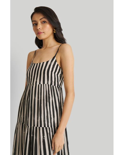 REISTOR Black Strappy Tiered Maxi Dress