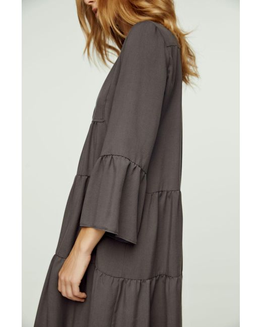 Conquista Blue Anthracite Tencel Gathered Seams Dress