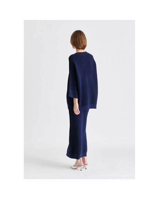 Paisie Blue Mock Neck Cropped Sleeve Ribbed Jumper