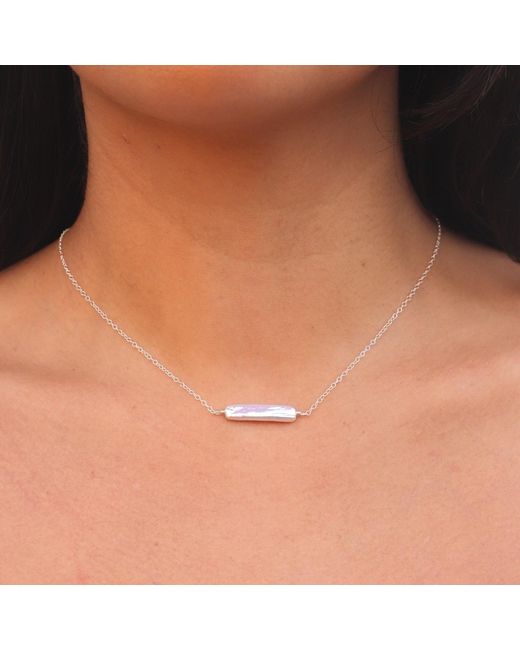 Kiri & Belle Metallic Esme Baroque Pearl Bar Sterling Necklace