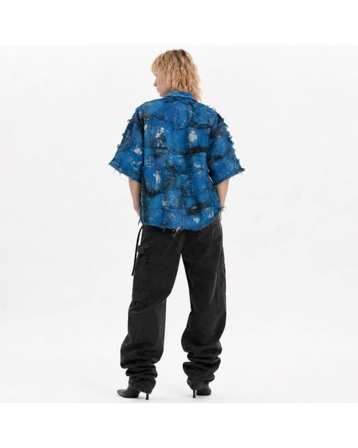 Zasta Studio Blue Wearable Ruins Shredded Denim Colored Half-Sleeve Shirt