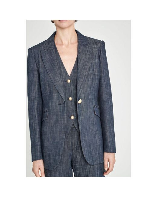 The Extreme Collection Blue Denim Fitted Blazer With Buttons Milán