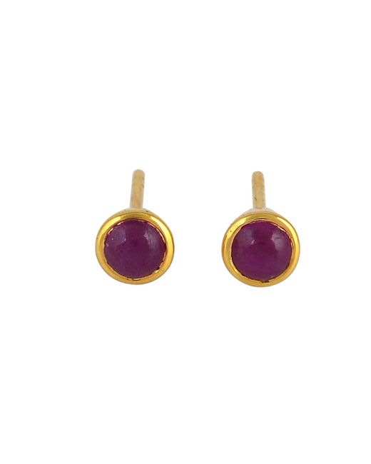 Artisan Pink 18K Ruby Gemstone Bezel Stud Earrings