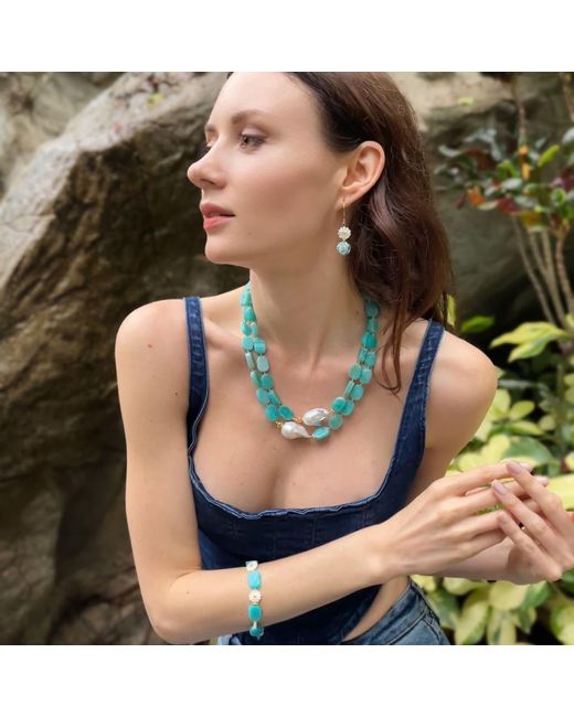 Farra Multicolor Amazonite With Baroque Double Strands Necklace