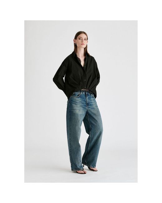 Paisie Black Two-Piece Pleated Waist Shirt Set With Lace Cami Underlay