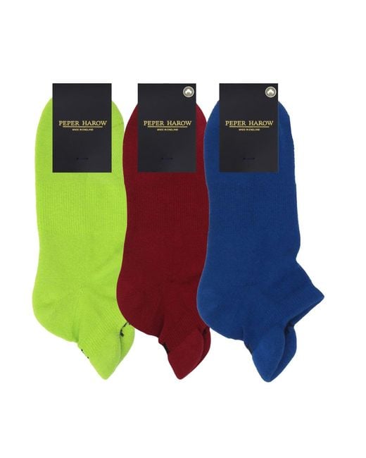 Peper Harow - Made in England Blue Organic Trainer Sport Socks Bundle – Burgundy, Neon