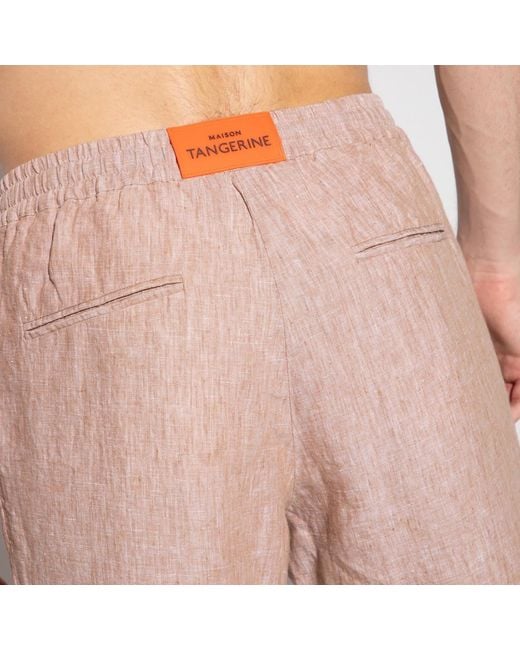 Maison Tangerine Pink Neutrals Beach Neutral Linen Long Pants For