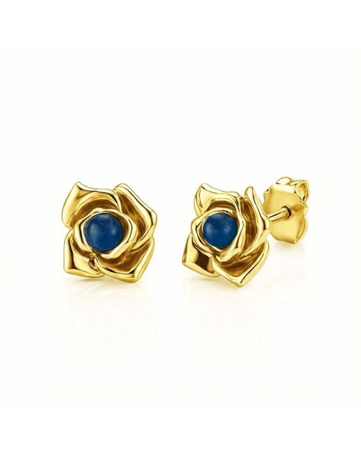 Unaloe Metallic Plated Rose Earrings With Sapphire – Elegant Statement Jewelry