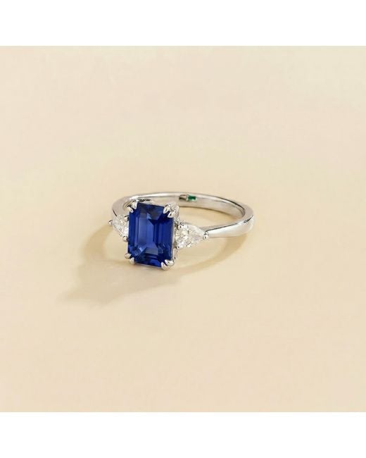 Juvetti Blue Ailes Sapphire Emerald-Cut Ring With Pear Side Diamonds