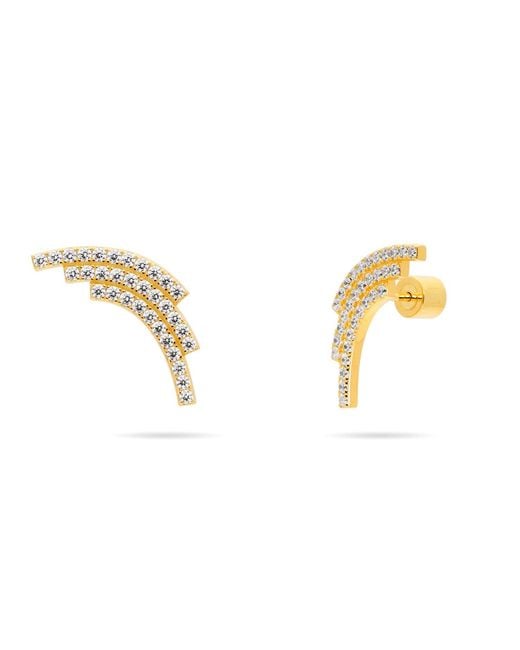 Meulien Metallic Sequenced Triple Arc Earrings With Pave Cz