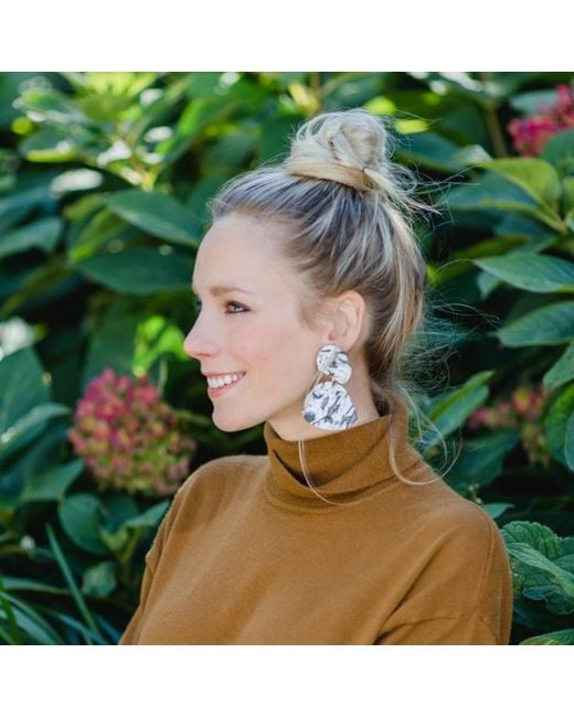By Chavelli Yellow Paint Splatter Dangly Earrings