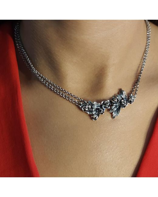 Unaloe Metallic Sterling Rose Choker Necklace For – Floral Statement Necklace, Handmade Italian Jewelry