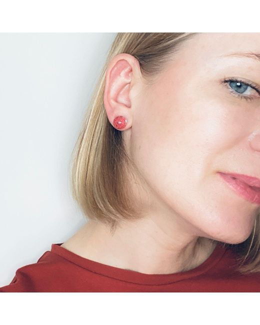 My Little Nature Red Stud Earrings With Natural Moss