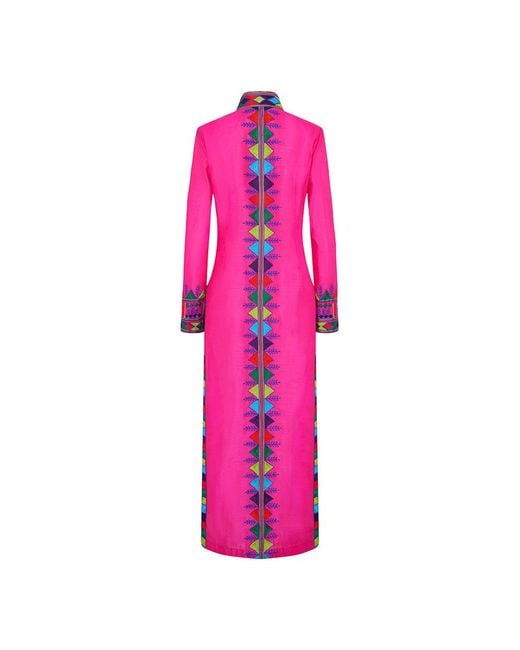 Beatrice von Tresckow Pink Embroidered Silk Nomad Long Coat