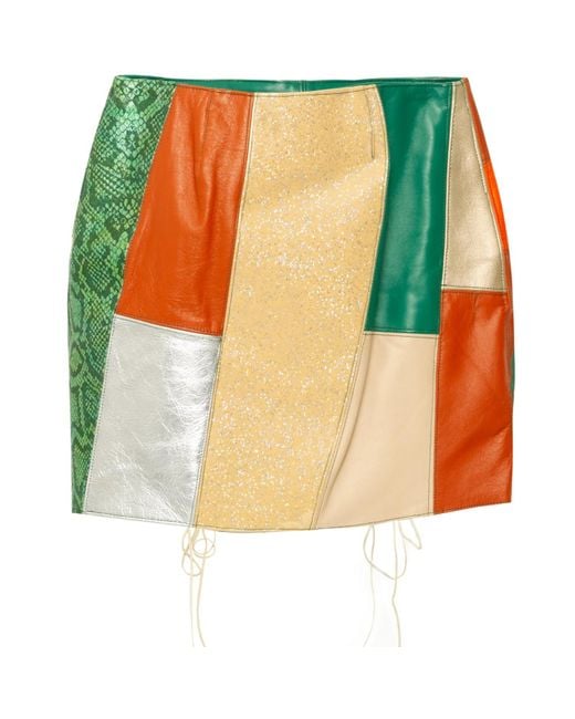 Paloma Lira Green Upcycled Leather Patchwork Skirt