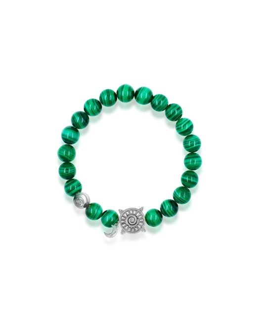 Aurozia Green Three Charms Solar Meridian Whitegold Plated Sundial And The Sun Coin Malachite Beaded Bracelet
