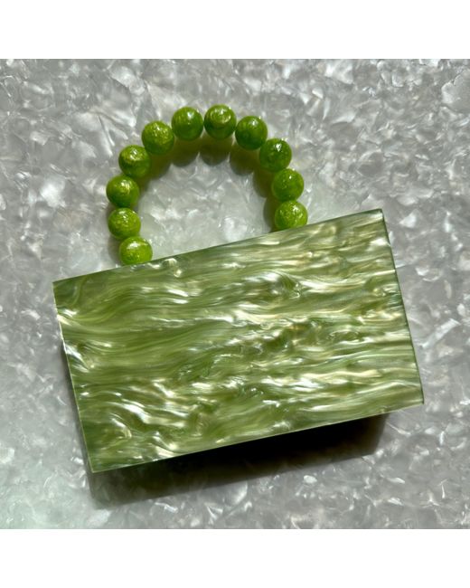 CLOSET REHAB Green Acrylic Party Box Purse In Celery With Beaded Handle