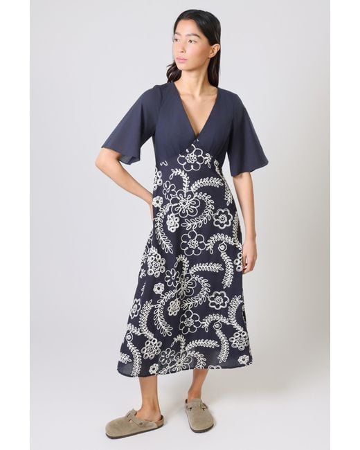 Traffic People Blue Sandrine's Smile And Floral Blythe Midi Dress