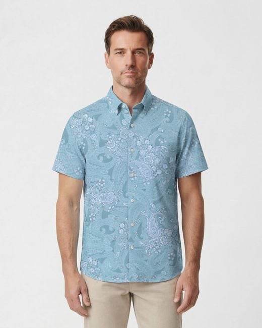 Lords of Harlech Blue Todd Paisley Explosion Knit Shirt for men