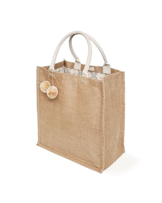 KORISSA Natural Neutrals Jute Canvas Gift Bag With Pompom