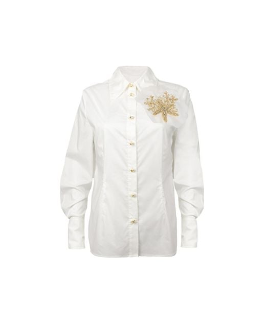 Laines London White Laines Couture Tie Shirt With Embellished Shell