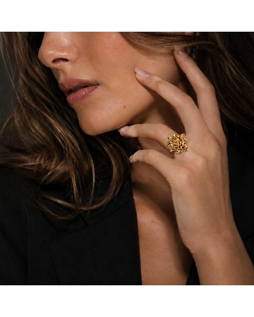 Unaloe Metallic Floral Rose Cluster Ring