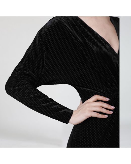 Smart and Joy Black Textured Velvet V-Neck Maxi Dress